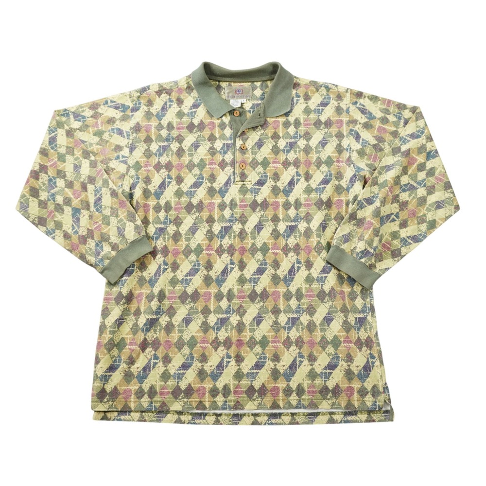 The Territory Ahead Men's Large Long Sleeve Polo Shirt‎ Abstract Print Cotton